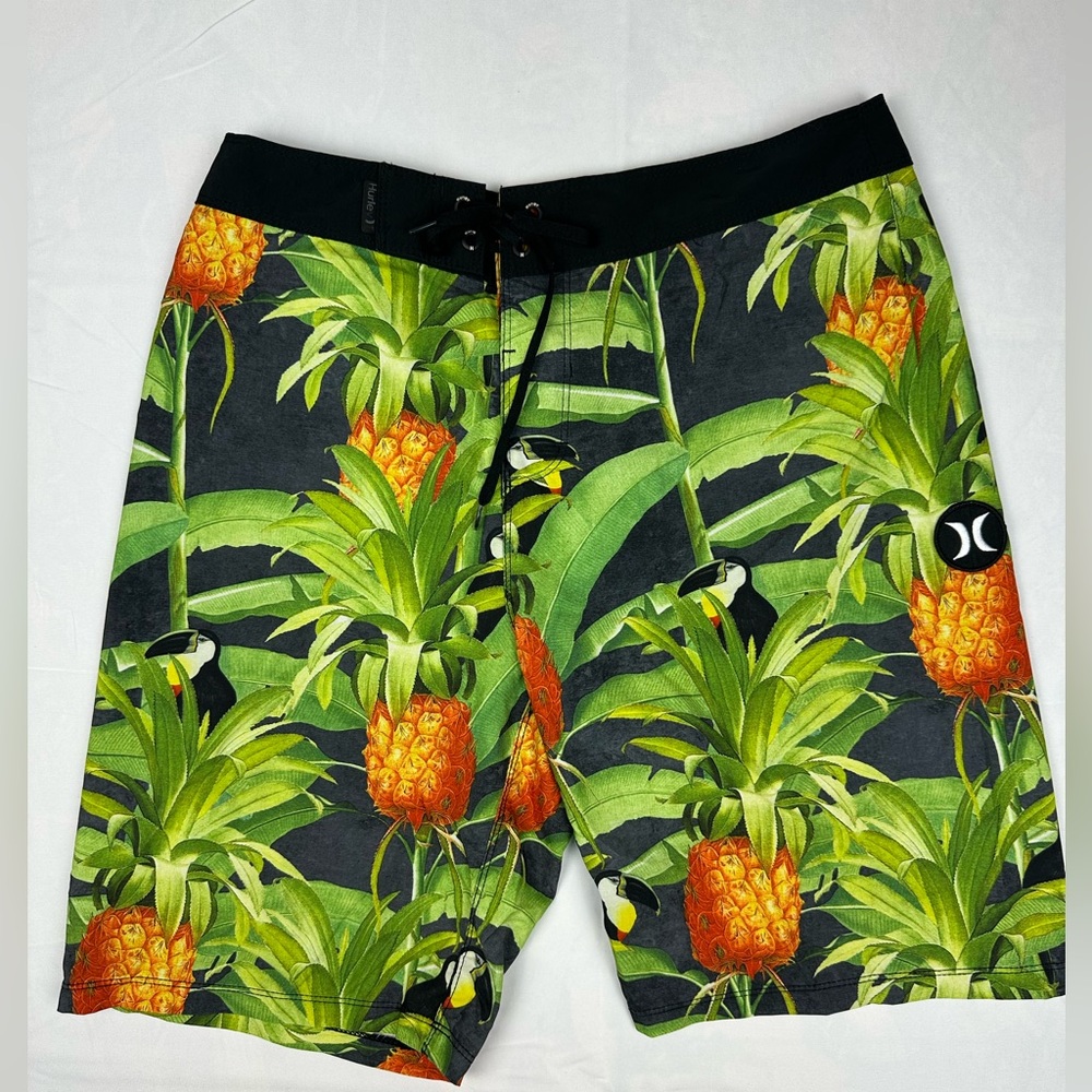Hurley Phantom Board Shorts Pineapple Print Black Green‎ Orange Size 30